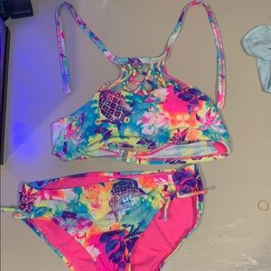 A multi colored bikini